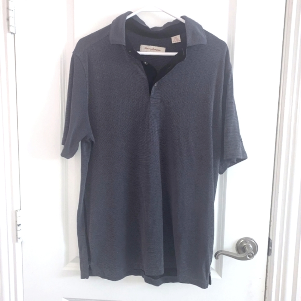 Tommy Bahama Men's Thin Stripe Polo Shirt Gray with Black Medium